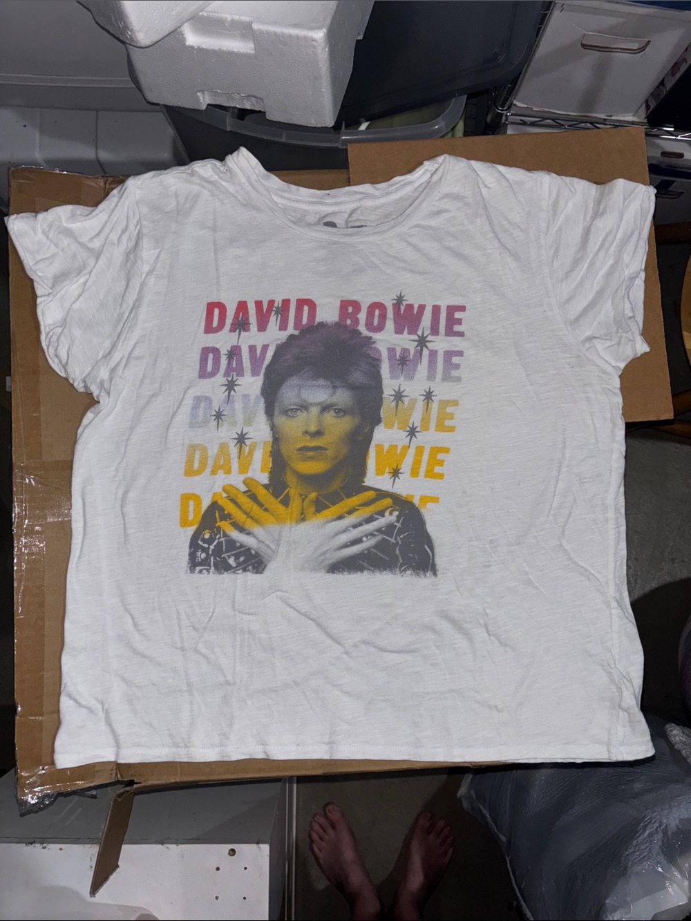 Lucky Brand White David Bowie Graphic Tee with Multicolor Print